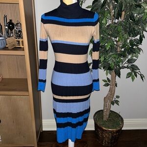 Ann Taylor Striped Turtleneck Sweater Dress Sz Small Petite